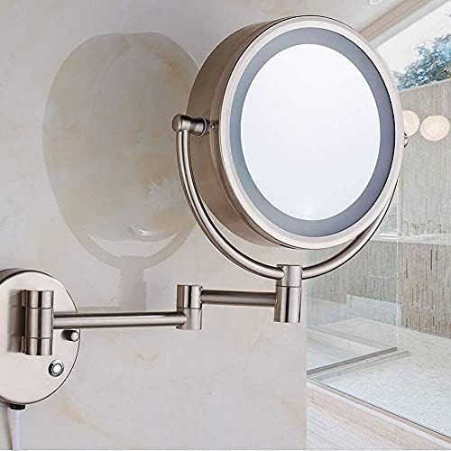 Espelho de maquiagem de montagem de parede qligha com luzes e ampliação de 5x, espelho de vaidade de face dupla cosmética