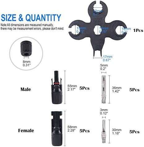 Glarks 5 pares conectores de cabos do painel solar com as chaves de ferramentas de montagem e desmontagem para conectar painéis