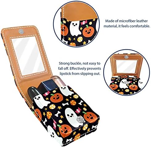 Halloween Pumpkin Black Lip Gloss Batom Case de batom portátil Bolsa de maquiagem Caixa de batom de batom com espelho Mini Lipstick