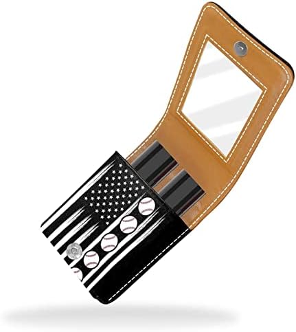 Bolsa de batom de bandeira americana de beisebol com suporte de batom de espelho para mini bolsa cosmética da bolsa