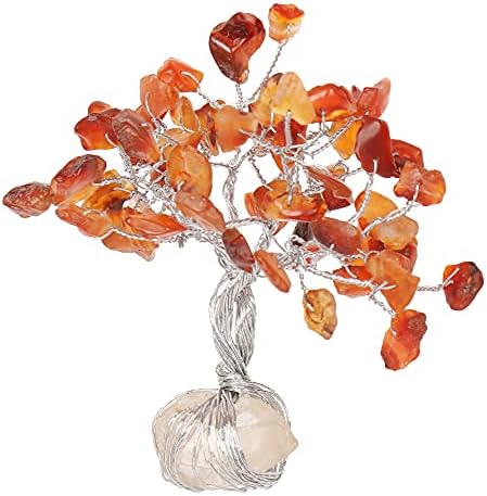 Árvore de cristal de chakra carneliana natural com base branca de quartzo com propriedades de cura, árvore de dinheiro