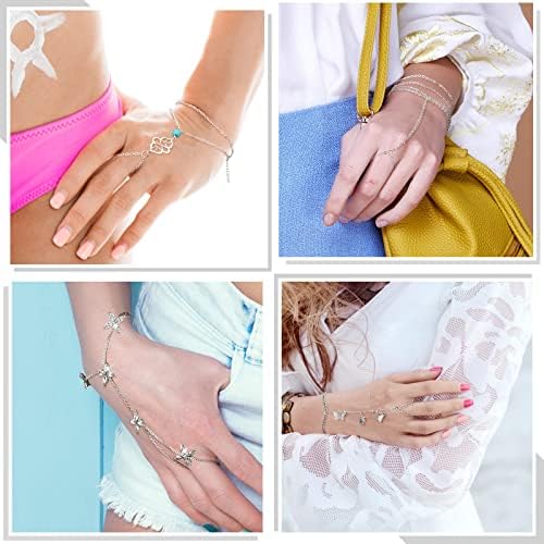 8 peças conjunto de correntes de corrente manual Bracelet Tassel Tassel Crystal Bracelet de joalheria boêmia para mulheres e meninas