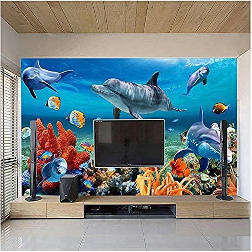 Papão de parede mural 3D personalizado e removível de CLHHSY para crianças subaquáticas Dolphin Parede de parede de parede de parede de aquário da parede da sala de fundo da sala de cama infantil quarto de cama de cama-250x175cm