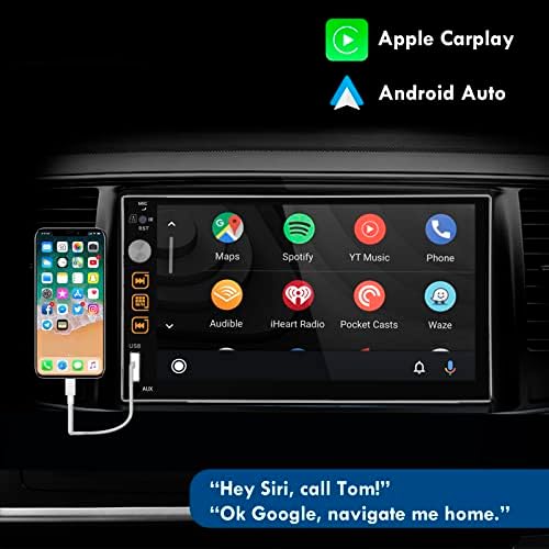 Double Din Car Stéreo Compatível com Apple CarPlay & Android Auto - Rádio de carro sensível ao toque de 7 com câmera
