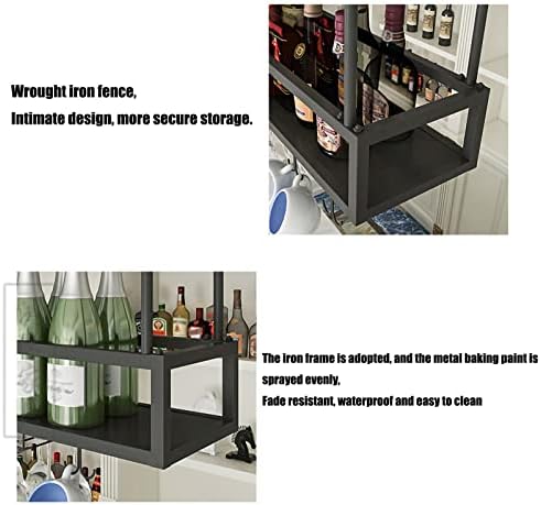 Keppd pendurado na prateleira de vinhos, altura ajustável e largura de garrafa de teto de metal com prateleira de vidro de Stemware para debaixo do armário, cozinha, barra, preto/ouro