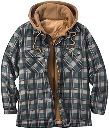 Jaquetas de flanela masculina dgoopd jaqueta de camisa xadrez acolchoada com capuz de 2 peças de capuz de capuz