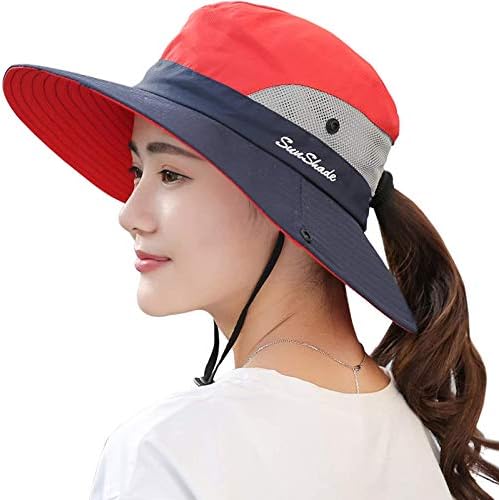 Chapéus solar para mulheres chapéu de rabo de cavalo verão Proteção ao ar livre UV dobrável malha larga brim hhaque de pesca upf
