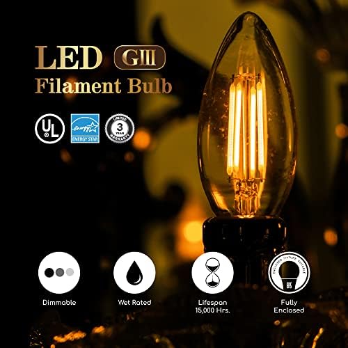 Iluminação EURI VB10-3020EA-4, Filamento B10 LED diminuído, 4,5W 350lm, 80 CRI, branco quente, vidro âmbar, E12, 120V Wet Rated