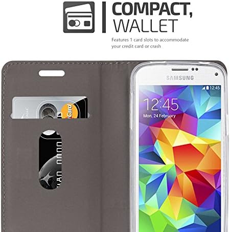 Caso Cadorabo Livro compatível com Samsung Galaxy S5 Mini / S5 Mini Duos em marrom cinza claro - com fechamento magnético, função do suporte e slot para cartões - bolsa de capa de carteira
