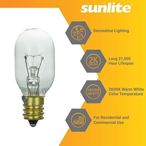 Sunlite 01915-Su incandescente t7 lâmpada tubular, base de candelabra e12, 15 watts, 90 lúmens, lâmpada de lâmpada de sal,