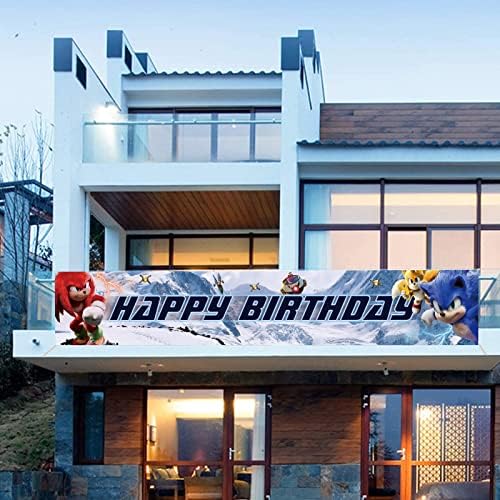 Blue Sonic Hedgehog Tema Banner Feliz Aniversário Sonic Boom Superhero Cenário 118in x 20in For Kids Birthday Party Game Decoration Outdoor & Indoor Hanging Banner Supplies