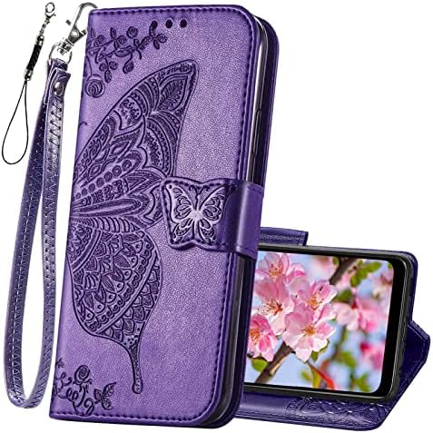 Projetado para a capa da carteira Galaxy S10, a capa de fólio feminino com slots de cartão de crédito de couro com borboletas com