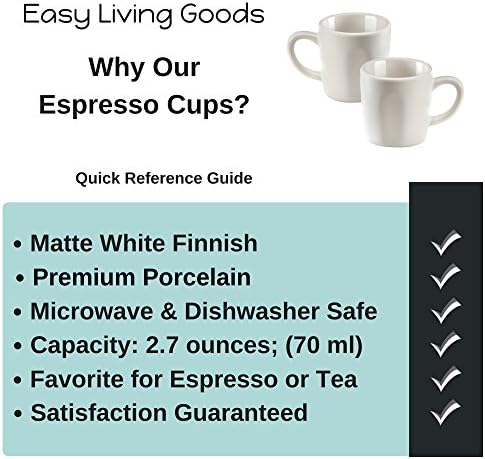Copas de café expresso de fáceis de vivos, porcelana branca fosca - 2,3 onças, conjunto de 4