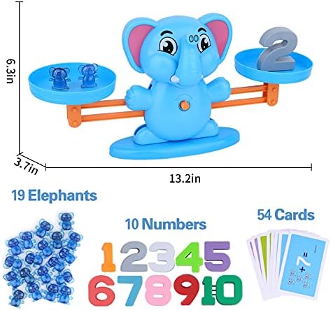 Zwyoiug Elephant Balance Game Toy, STEM Educational Math Number Balance Game, Aprendendo a contagem de brinquedos com pequenos elefantes, números, ótimos presentes para crianças meninas meninas 3 anos ou mais