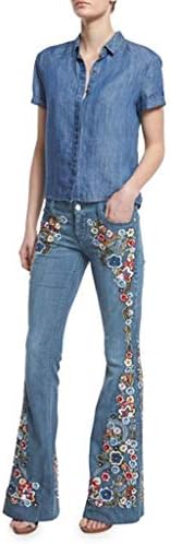 Sikye Jeans de jeans do fundo da cintura destacada de bordado de bordado de bordado de jeans calças calças jeans para mulheres se alongam