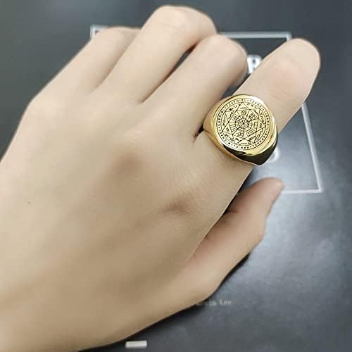 Aço inoxidável masculino anéis Os selos dos sete arcanjos Protection Amulet Seal Salomão Kabbalah Chunky Stars Fashion Finger