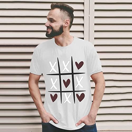 Camisa do dia dos namorados masculino, fofo, impressão de coração impressão engraçada Tees gráficos de manga curta Blusa confortável