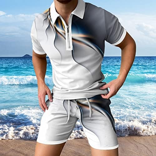 Homens primavera no verão Tops esportivo curto traje curto zíper lapela de moda impressa fashion masculino casual
