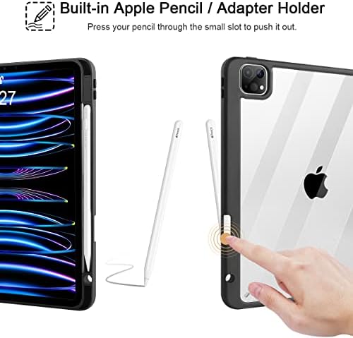 May Chen para iPad Pro M2 11 polegadas 4ª geração 2022, [suporte para lápis embutido] Tampa à prova de choque com shell traseiro transparente transparente também se encaixar