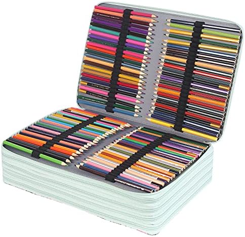 Shulaner 500 slots coloridos Organizador de caixa de colorir com zíper de grande capacidade de caneta de flores para pintor ou artista