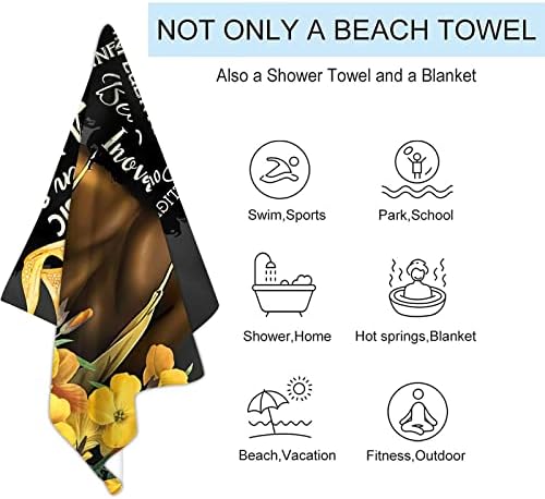 Mulheres negras afro -americanas Queen Black Queen Microfiber Beach Tootet, garota preta de areia rápida seca toalhas de praia grátis para piscina de natação ao ar livre Camping Bath Bath Yoga Picnic Beach Towel - 52 x33