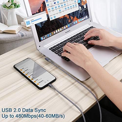 Siwket USB C a USB C Cabo de 90 graus [6,6 pés] 60W 3A Tipo C Carregador de carregamento rápido trançado para Samsung Galaxy
