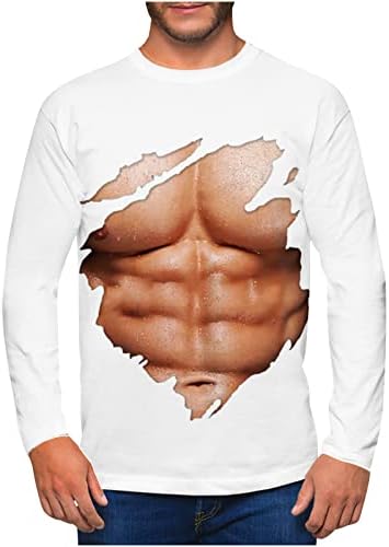 Camisa casual da moda para homens 3D Impressão muscular digital redonda pescoço de manga comprida blusa de pulleria de streetwear