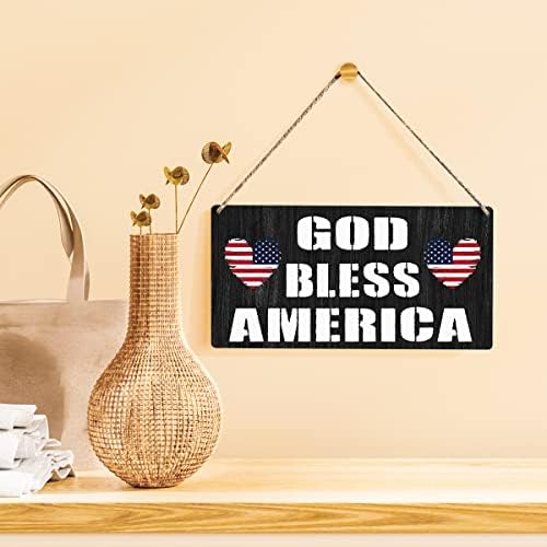 Patriótico American Sign Gift Farmhouse God Bless America Wooden pendurou placa Placa Decoração de arte de parede rústica