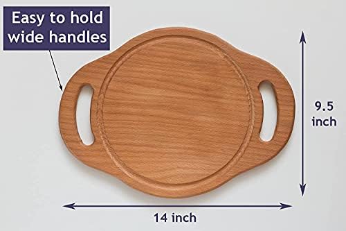 Bandeja de placa de porção redonda de madeira sólida ecosall com alças - tábua de corte de círculo com ranhura de suco para
