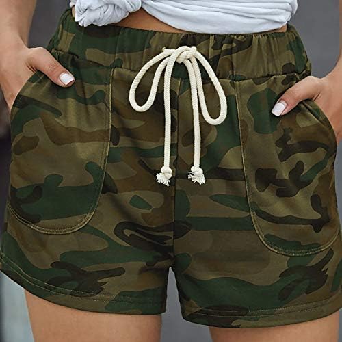 Gaozhen Pocket Casual Casual Shorts Sólidos Cor Mulheres Pontas de Cintura Imprimir calças elásticas Pijama Shorts para mulheres