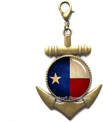 HandcraftDecorações da bandeira do estado do Texas Pull Zipper, bandeira do Texas, penteado de âmbar com âncora perilizada, zíper