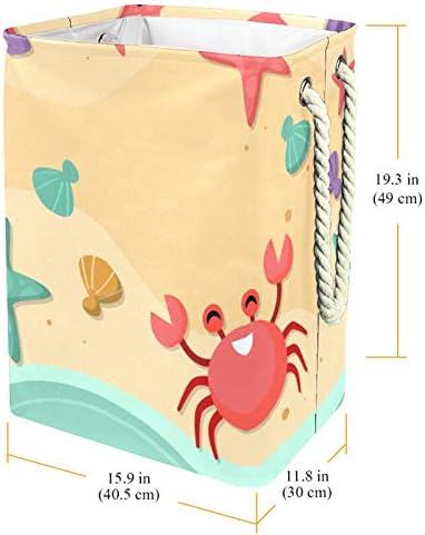 Deyya Crab Star Beach Leundry Baskets cestam altos e resistentes dobráveis ​​para crianças adultas meninos adolescentes meninas em quartos banheiro 19.3x11.8x15.9 em/49x30x40.5 cm