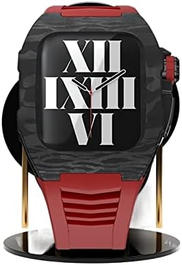 Kit de modificação de relógio de fibra de carbono Aemall para Apple Watch 7 45mm carbonfiber, para 6 SE 5 4 44mm Fluoro Borracha Strap Richard
