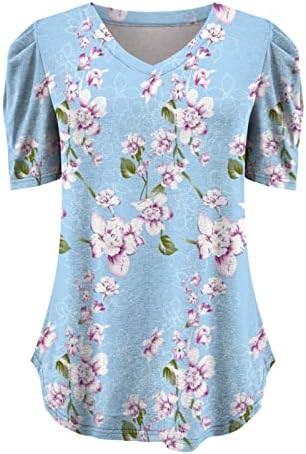 Mulheres claras de manga curta de manga curta vil de algodão de pescoço impressão de algodão Floral Blush Kawaii Blusa camiseta