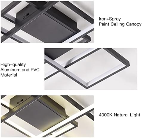 Luz de teto moderno noyok, 3000K/4000/6000K Lâmpada de teto LED de 50W de 50W LEITOS LED Black Square acrílico Flutu