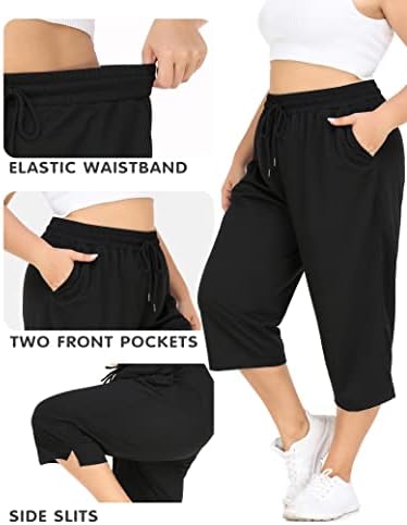 Cootry Women Plus Size Capris Elástico Loue Fit Summer Lounge calças casuais de ioga com bolsos