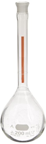 Corning Pyrex Borossilicate Glass Classe A Flot Lifetime Red Flask volumétrico com rolha de vidro padrão, capacidade de 500 ml