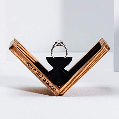 Woodsbury Zebrano Caixa de anel de noivado retângulo - Caixa de anel de madeira rotativa para proposta e cerimônia de casamento - caixa de anel de casamento artesanal