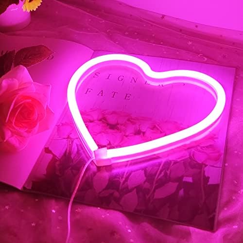 Pink Heart Neon Sign para decoração de quarto, bateria ou USB Romântico Love Romantic Hear