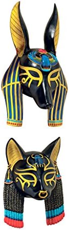 Design Toscano Masks of Ancient Egyptian Gods Sculpture, Conjunto de Anubis e Bastet