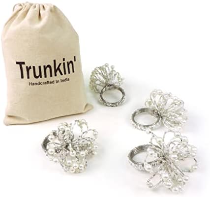 Conjunto de Trunkin de 4 fumaça de ferro prata/vidro Flor Forma NACKING RINGS PARA DEAÇÃO DO DINANO DOCORAÇÃO | Festas, casamentos,