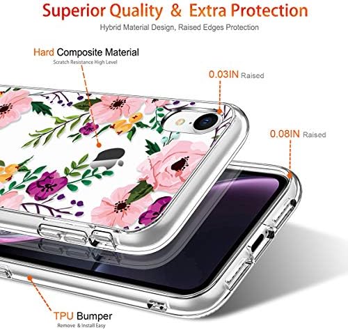 Caso XR XR do Giika iPhone com protetor de tela, Caso de proteção para proteção pesada clara meninas florais femininas para o choque de choque hard pc
