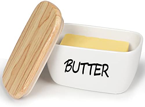HAOTOP Large Porcelain Butter prato com tampa perfeita para 4 bastões de manteiga