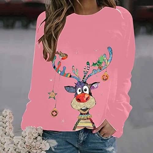Tops de Natal feios para mulheres engraçadas fofas de manga longa camisas de férias novidade de natal suéter de camisetas de tripulação