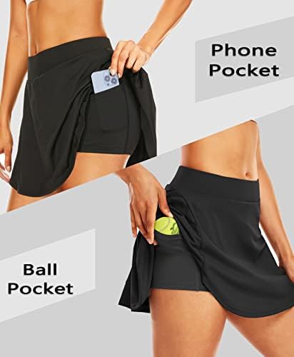 MoreFeel Women's High Wististed Pleated Skorts Salas casuais modestos de tênis de tênis de golfe longos bolsos de bola