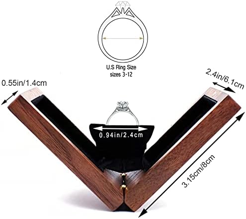 Caixa de anel rotativa de madeira muito artesanal-Fechamento magnético Fechamento magnético Anel de madeira maciça portador de