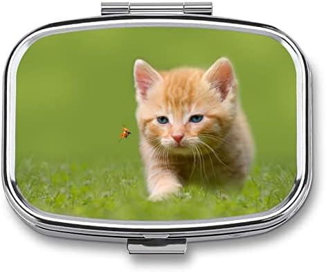 Caixa de comprimido quadrado Corte de gato de gato CAIXA METAL METAL CASE Organizador de comprimidos para bolsa de bolso e viagem 2.2x1.6in