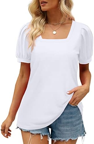Saloogoe feminino Tops de pescoço de pescoço de pescoço de pescoço camisetas Tshirts casuais soltos