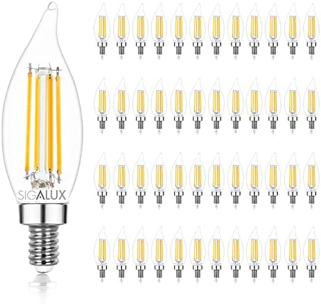 Sigalux E12 LED BULLABRA BASE CANDELABRA 60 WATT 48 pacotes, lâmpadas lustres de lustres ladrões de chama diminuídos de candelabra