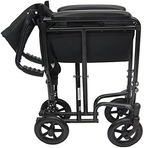 Karman Steel Ultra Lightweight Transport cadeira de rodas com braços completos, moldura preta, 19 libras
